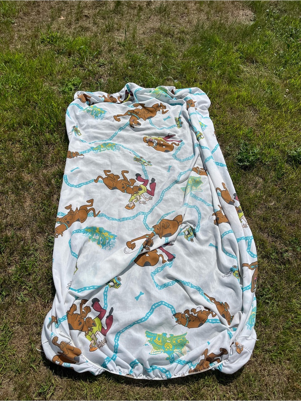 Vintage Dan River Scooby-Doo White Fitted Sheet with Brown Character Print